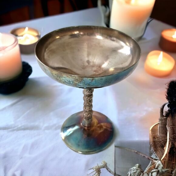 Valero Silver Plate Champagne Goblet Sherbet Dish Grapevine Stem PATINA Vintage. - Picture 14 of 16